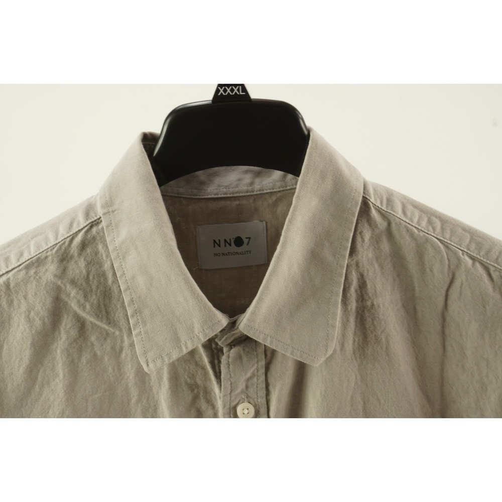NN07 No Nationality Linen Blend Button Front Shirt Men's XL Beige Short Sleeve - Picture 8 of 11